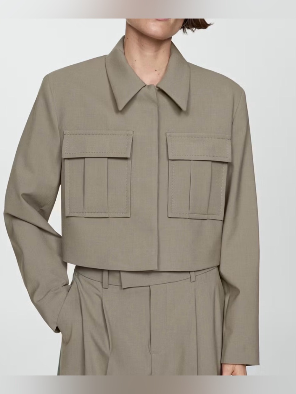Mango Cropped Utility Jacket in Taupe Size M